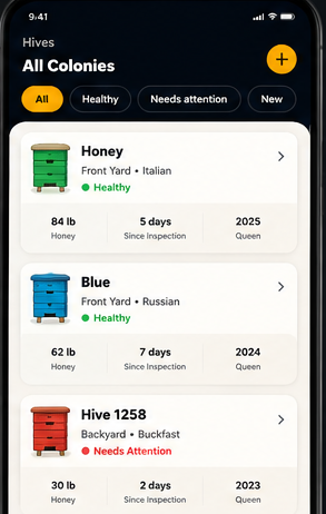 ApiaryKeeper app — Hives List